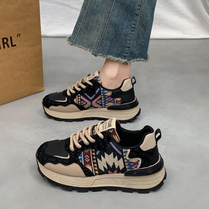 

CRLAYDK Ретро Принт Женские Кроссовки Легкая Платформа Кожаная Обувь На Шнуровке Для Ходьбы Спорт Женские Повседневные Теннисные 40