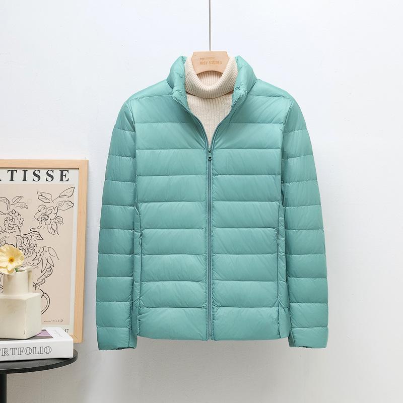 Damen Leichte Koreanischer Stil Stehkragen Kurze Daunenjacke, Übergröße, Weiße Entendaunen, Trendig K-8711