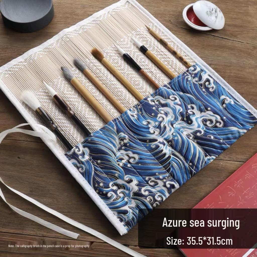 Ancient Style Canvas Calligraphy Brush Roll | Elegant Bamboo Pen Storage | Portable, Creative & Exquisite Design