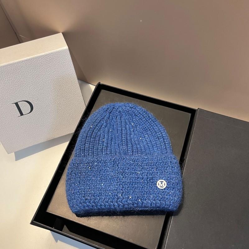 Winter Sequin Rabbit Knit Hat Fashion Simple M Letter Warm Beanie Women