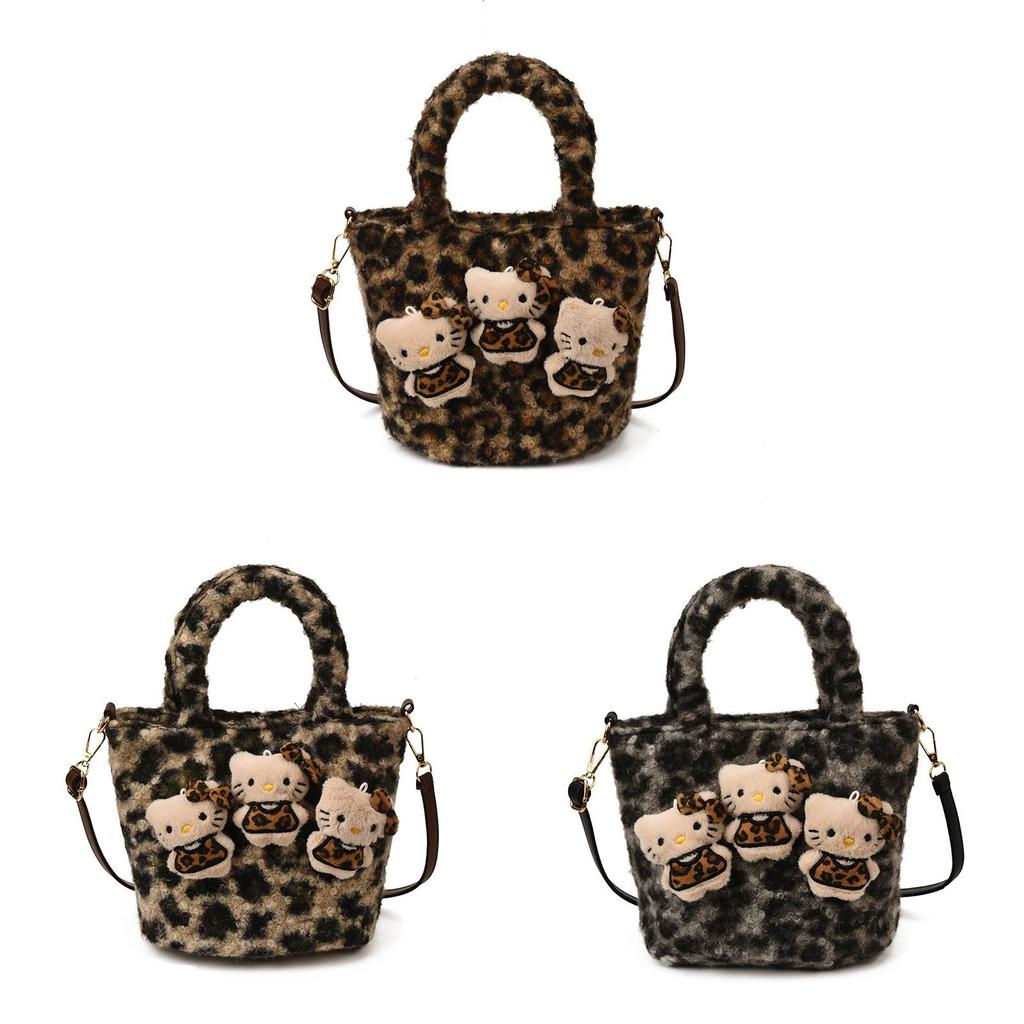 Dámská nylonová taška přes rameno Hello Kitty s leopardím vzorem a designem kreslené kočky pro každodenní použití