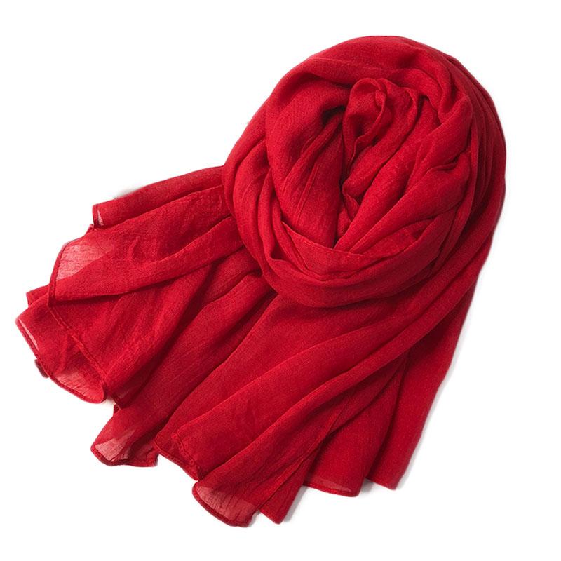 Bright Red Cotton-linen Scarf for Photography, Desert Sun Protection Shawl, Beach Travel Scarf, Qinghai Chaka Salt Lake Gauze Scarf for Women
