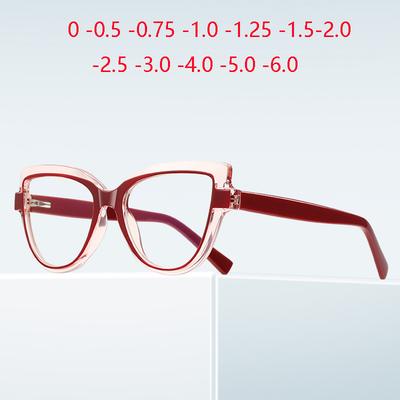 0 -0.5 -0.75 To -6.0 Blue Light Blocking Cat Eye Short-Sight Prescription Glasses For Women Computer Student Myopia Spectacles