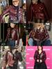 Burgundy Classic French Niche Shiny PU Leather Silhouette Lapel Jacket