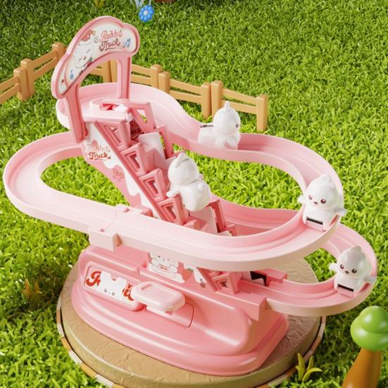 Animal Climbing Stairs Slide Toy Kids Educational Cartoon Duck Rabbit Staircase Climbing Roller Coaster Sliding Track Toy Toddlers Boys Girls Gift