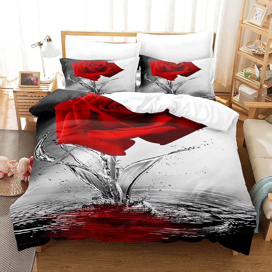 Rose Bedding Set Rose Floral Duvet Cover Set For Kids Boys Girls Romantic Flowers Comforter Cover Botanical Floral Quilt Cover