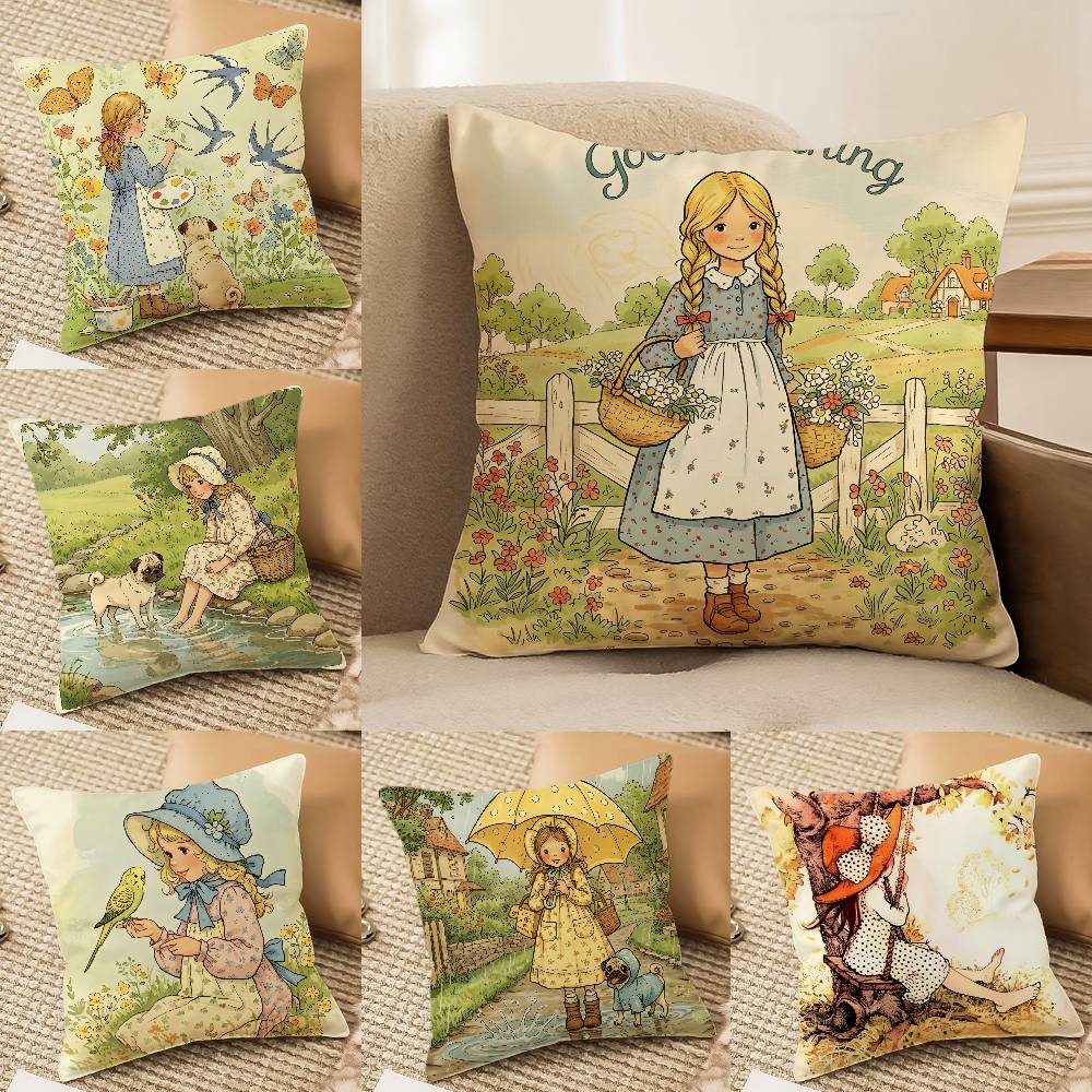 Art Sarah Kay Fille S-Swing-MT Housse de Coussin Imprimée Polaire Brossée Oreiller Toucher Peau de Bébé Colorant Écologique Sublimation