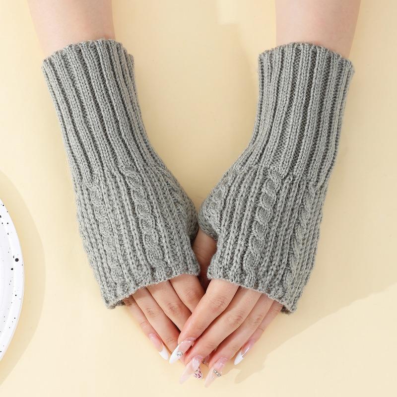 

New Short Finger exposed Gloves for Women Autumn and Winter Knitted Woolen Sleeves Warm and Cold Proof Fashionable Finger Exposed Arm Covers One size