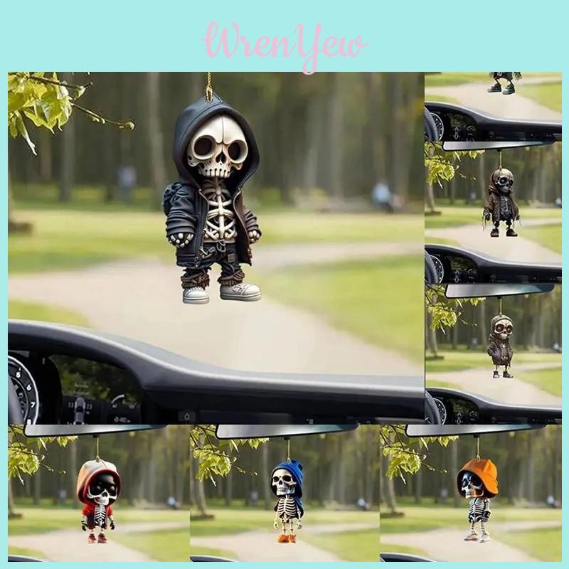 Kreative Acryl-Skelett-Auto-Hängedekoration Für Halloween Festlicher Innenraumstil