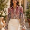 Womens Western Vintage Floral Shirt Long Sleeve Casual Top Daily Wear