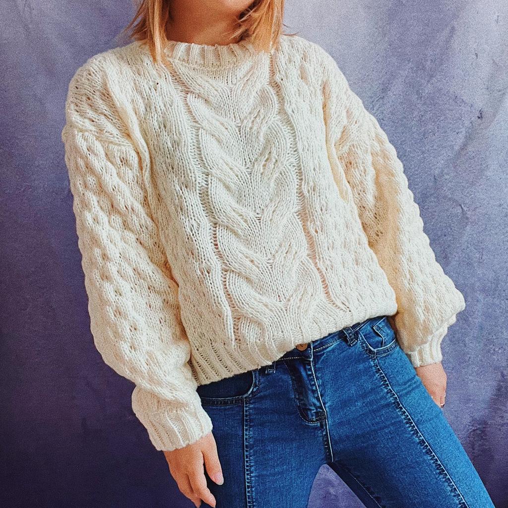 Mode Dam Och Vinter Tryck Stickad Långärmad Pullover Tröja Casual Tröja