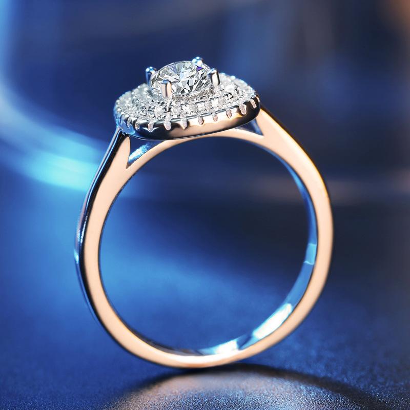 Ring Micro-Inlaid Zircon Silver Ring Women'S Electroplated Platinum Luxury Imitation Diamond Ring