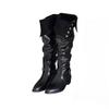Cowhide version 2025 autumn fashion boots new casual simple pointed thick heel two wear thick heel button middle heel