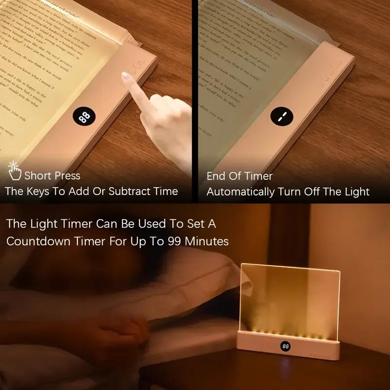 Luz de Leitura LED para Livro, Luz de Leitura LED Dimmable 3 Cores Lâmpada Plana para Livro para Leitura, Luz Recarregável de Página Inteira, Luz Marcador