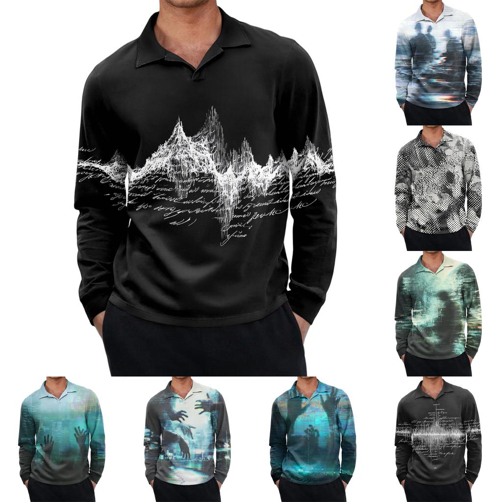 Men's Casual Retro Small V-neck Long-sleeved Top
