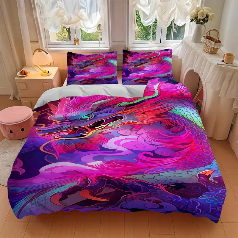 3pcs Dragon Art Duvet Cover Set - Includes 1 Duvet Cover and 2 Pillowcases, No Quilt Core, All-Season Home Decor Yy251111022