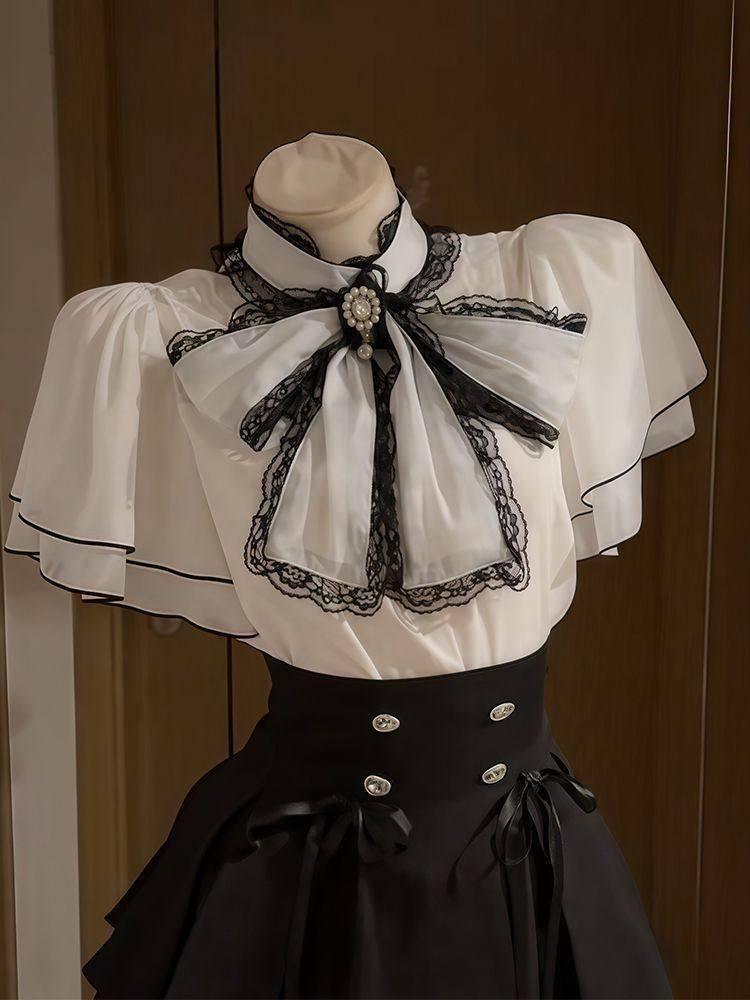 

POSHOP Japanese Bell Sleeve Chiffon Top & Skirt Two-Piece Summer Set M