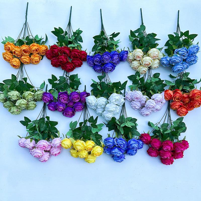 9 Forks Silk Rose Artificial Flower Bouquet For Wedding,Home Decor,Valentine's Day Gift, Room Table Decor,Scenery Decor