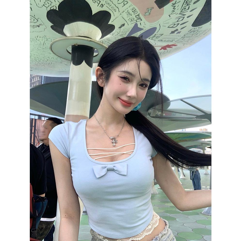 

Pure & Sexy U-Neck Short Sleeve T-Shirt for Women - Slimming Summer Top XL Premium синий