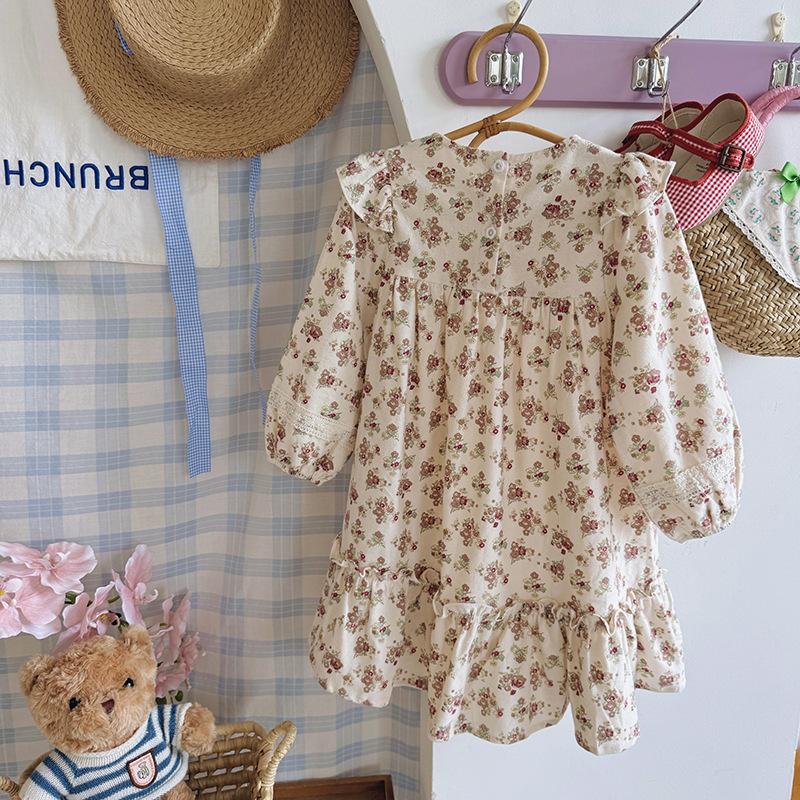 Sweet Girls Floral Dress With Ruffle Sleeves Spring Long Sleeve Princess Dress With Flower Embroidery For Kids