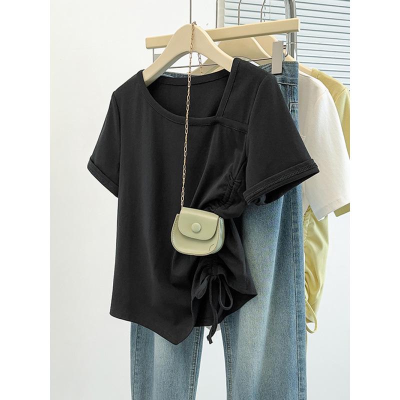 Women's Summer Pleated Slim-Fit Short Sleeve T-shirt