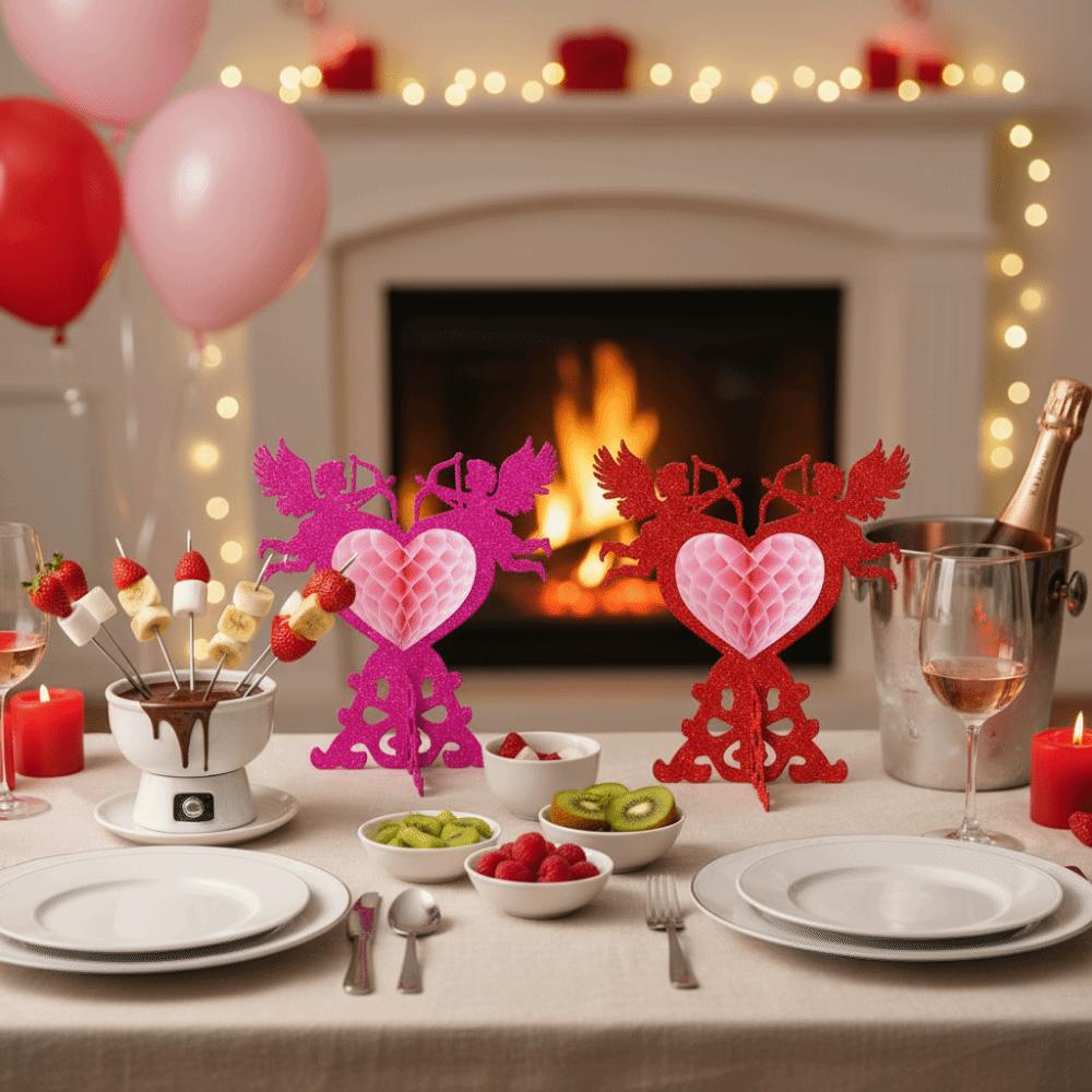 4pcs Shiny Surface Heart Honeycomb Ornaments Valentine's Day Decorations  Room DIY Decoration