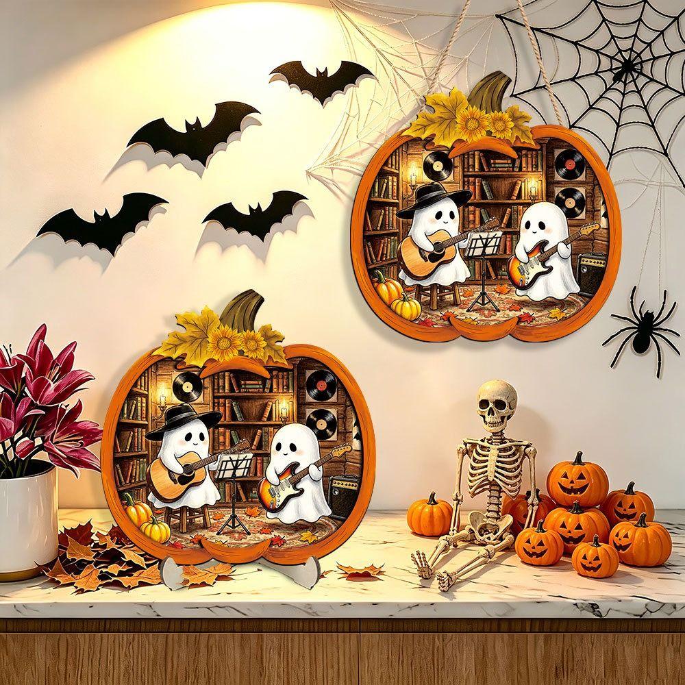 Cartoon Ghost Halloween Pumpkin Light-up Signage Lighted Pumpkin LED Lamp Wall Hanging Plaque Multi-functional Scenery Layout