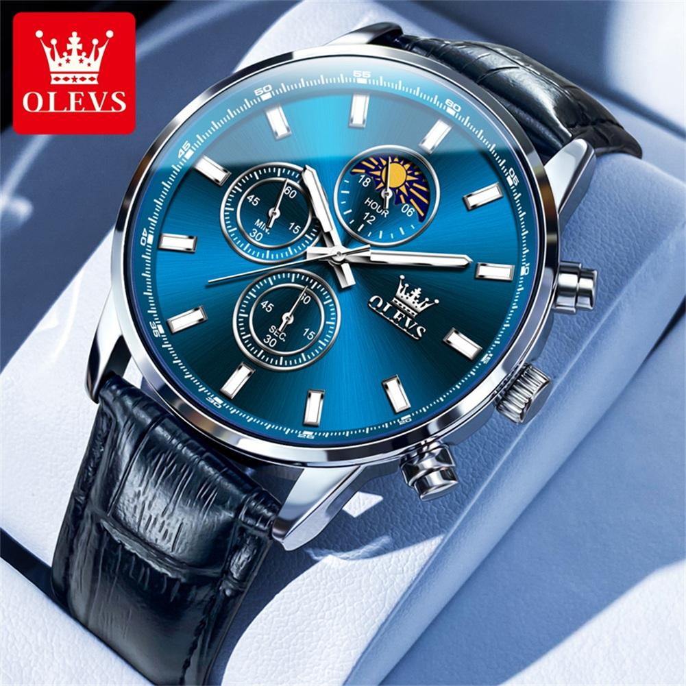 OLEVS 2902 Mens Watch Casual Fashion Simple Original Wristwatch For Men Waterproof Luminous Three Small Dial Reloj Box