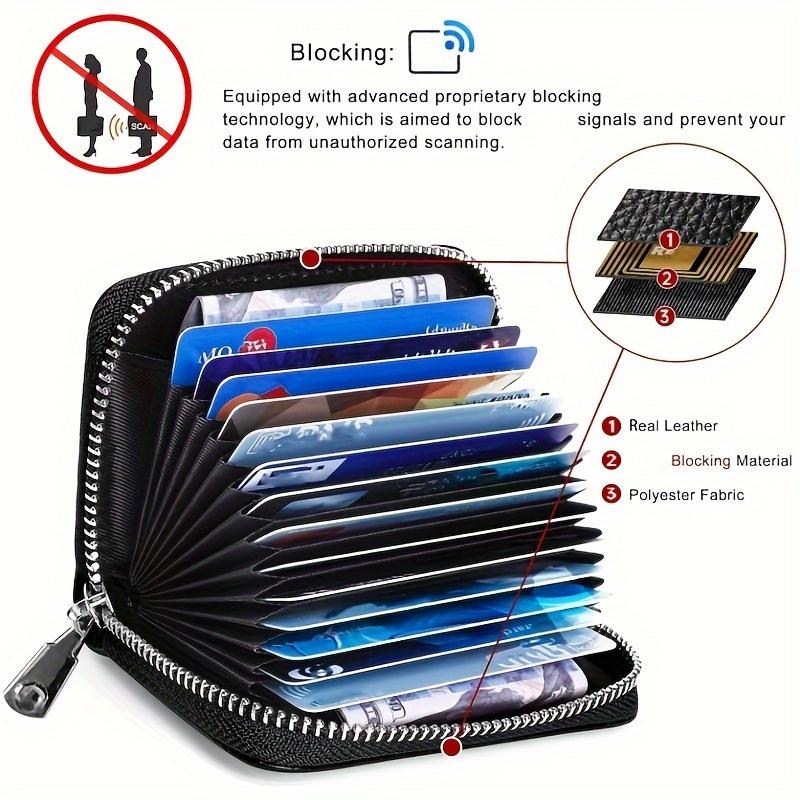 2024 Ny Stöldskyddad Borstad Korthållare Tvålagers Äkta Läder Kreditkortsplånbok med Dragkedja 14 kort Kortfack