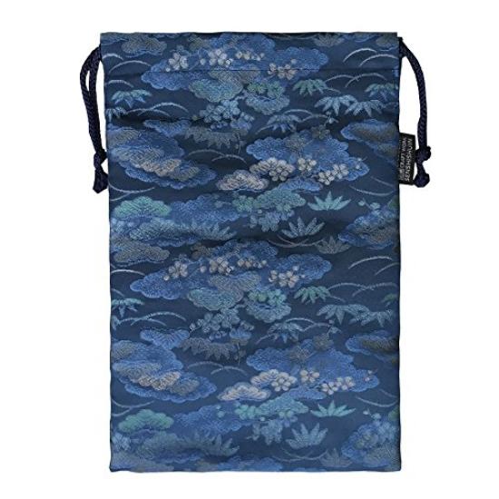 Brocade Drawstring Bag Dewdrop and Large [Senshishuin] Nishijin-ori (Lined) - Pine/Indigo -