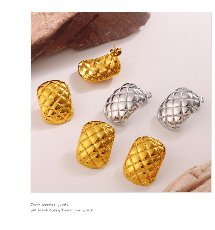 Trendy Plaid Metal Stud Earrings for Women - Elegant and Versatile European & American Style