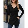 Women's Elegant Long-sleeve Striped Knit Top with V-neck T-shirt
