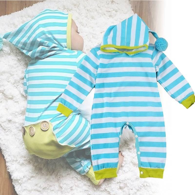 Adorable Cotton Newborn Romper Unisex Baby Jumpsuit Comfortable Long Sleeve Striped Onesie