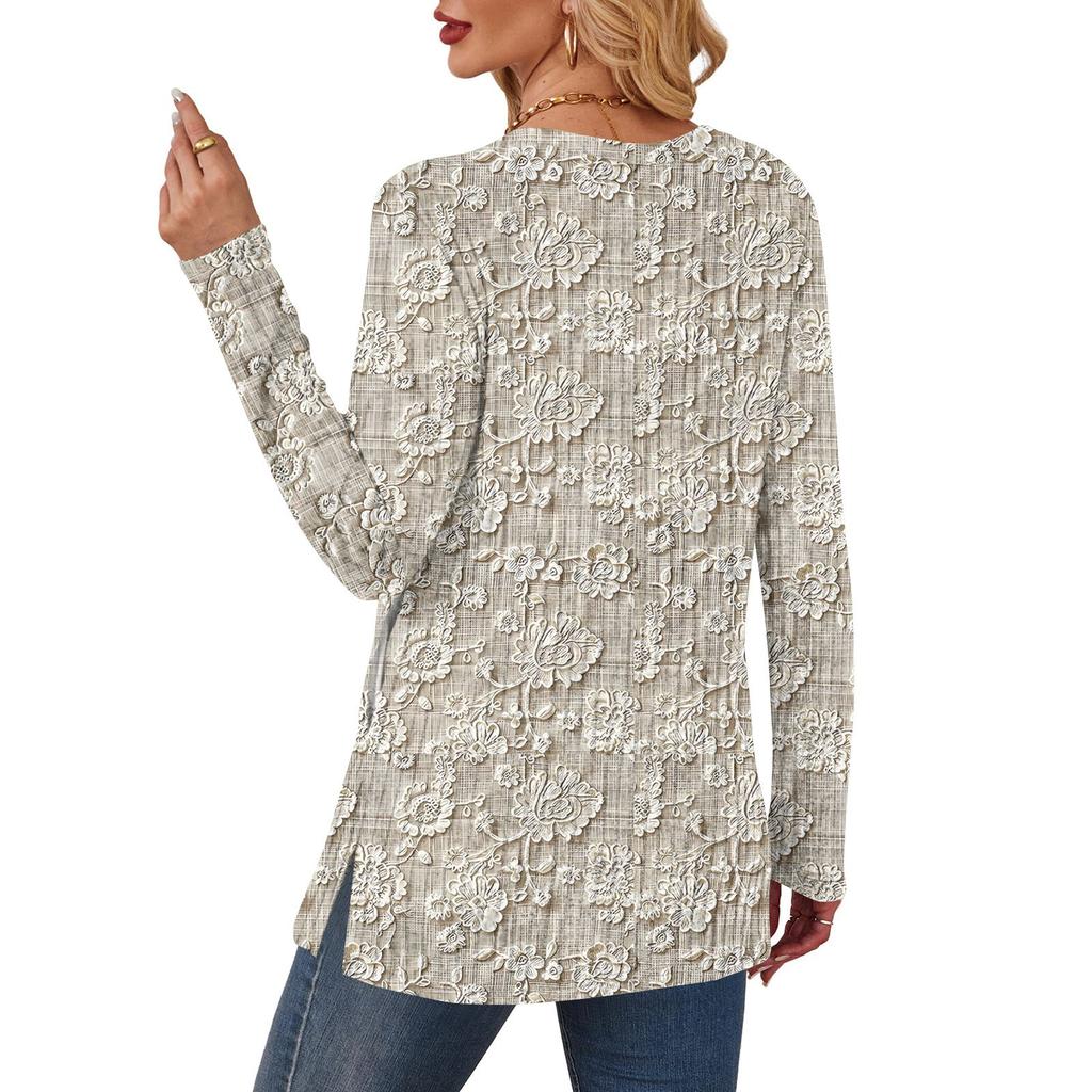 Womens Sweaters Crewneck Long Sleeve Shirts With Pockets Fall Outfits  Fashion Winter Clothing Side Slit