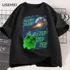 Funny Alien Cat T-Shirt Men Women Humor Brainrot T Shirt Silly Cats Joke T Shirts Cotton Short Sleeve Harajuku Tees Streetwear