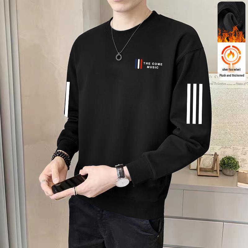 Men s Long-Sleeve Printed Hoodie - Autumn/Winter Trend, Loose Fit, Plus Velvet, Casual Round Neck 4XL (160-180 Jin)