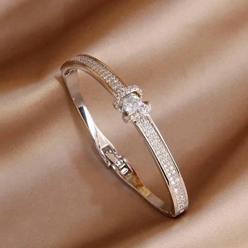 2023 New Design Opal Geometric Open Bangles&bracelets for Women Fashion Brand Jewelry Delicate Zircon Bangles