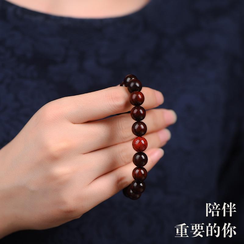 Natural Indian small-leaf rosewood bracelet with zirconium fortune beads, zodiac dragon design, suitable for men and women couples