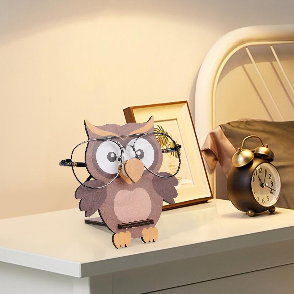 Cartoon Owl Glasses Frame Cute Animal Glasses Frame Sunglasses Display Stand Hand Carved Home Wooden Decoration