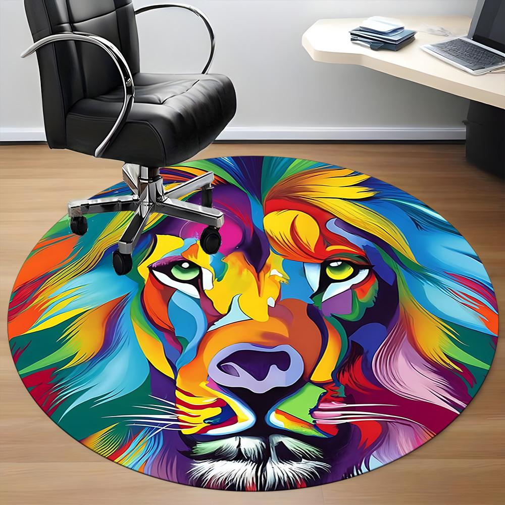 1pc Colorful Lion Face Carpet, Round Non Slip Durable Large Size Office Carpet, Suitable for Office