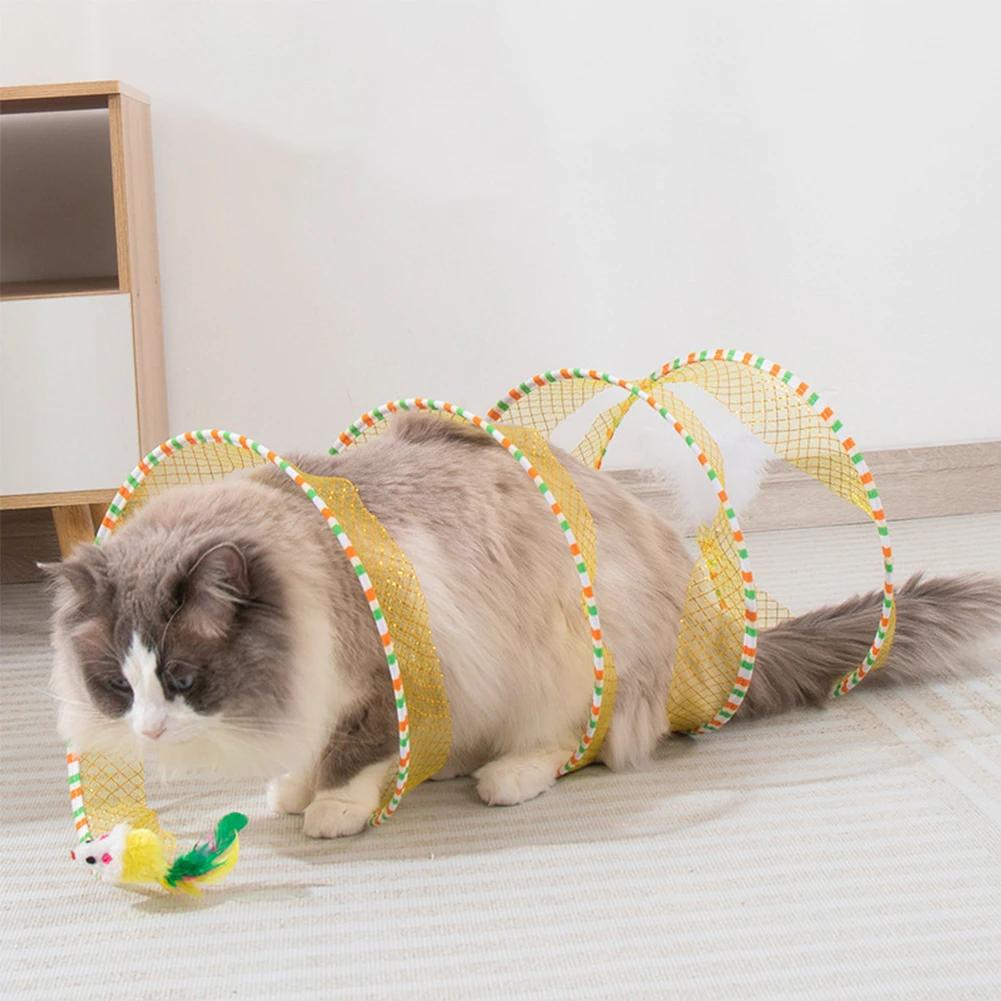 Folded Cat Tunnel S Type Cats Tunnel Spring Toy Mouse Tunnel with Balls and Crinkle Cat Outdoor Cat Toys for Kitten Interactive