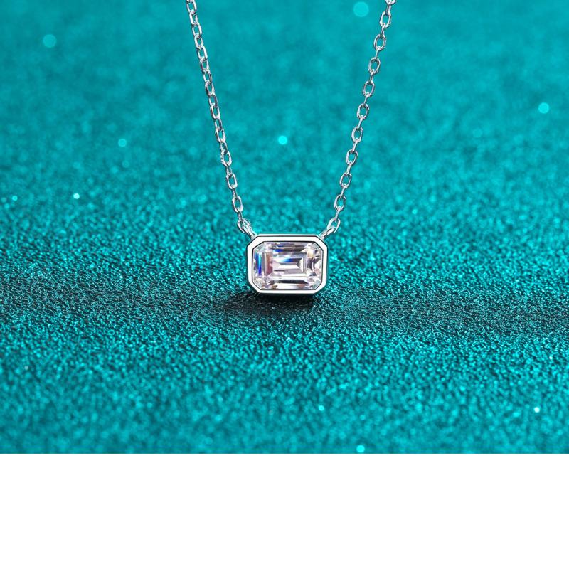 Bague Ringen Collier pendentif taille émeraude en moissanite au design unique pour femme, chaîne à maillons en argent 925, bijoux fins pour fête