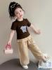 Huzhou Zhili Girls' Short Sleeve Puppy Print Top + Two-Piece Wide Leg Pants Set