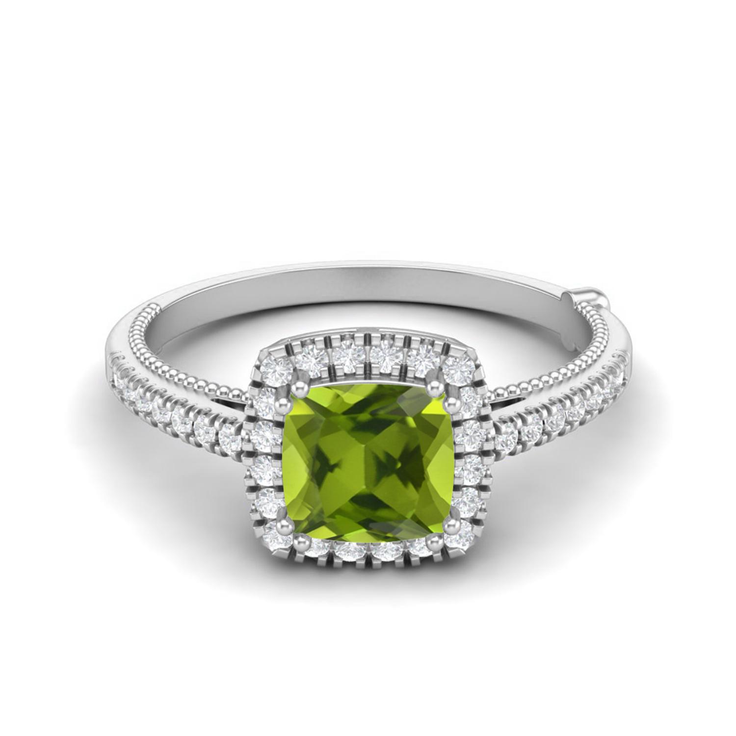1.49 Ctw Cushion Peridot 925 Sterling Silver Solitaire Halo Women Engagement Ring 6
