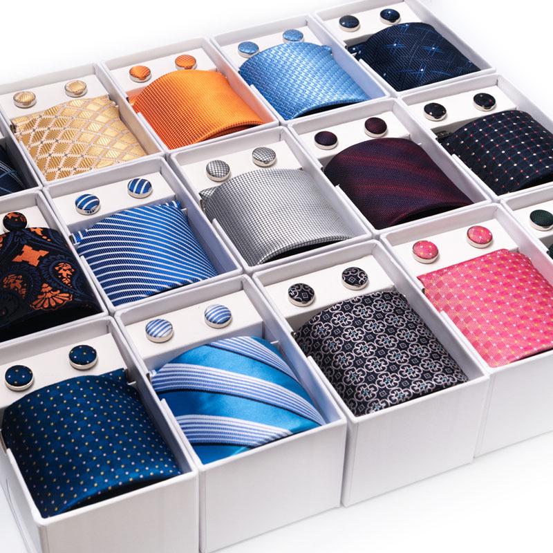 Men's 1200-Needle High-Density Business Stripe & Paisley Tie Set - 6 Piece Groom & Wedding Gift Box