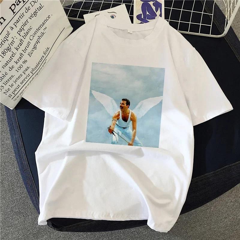 Freddie Mercury Queen Band T Shirts Women 90's Graphic Rock Top Tees Female Harajuku Vintage T-shirt Fashion Streetwear Tshirt