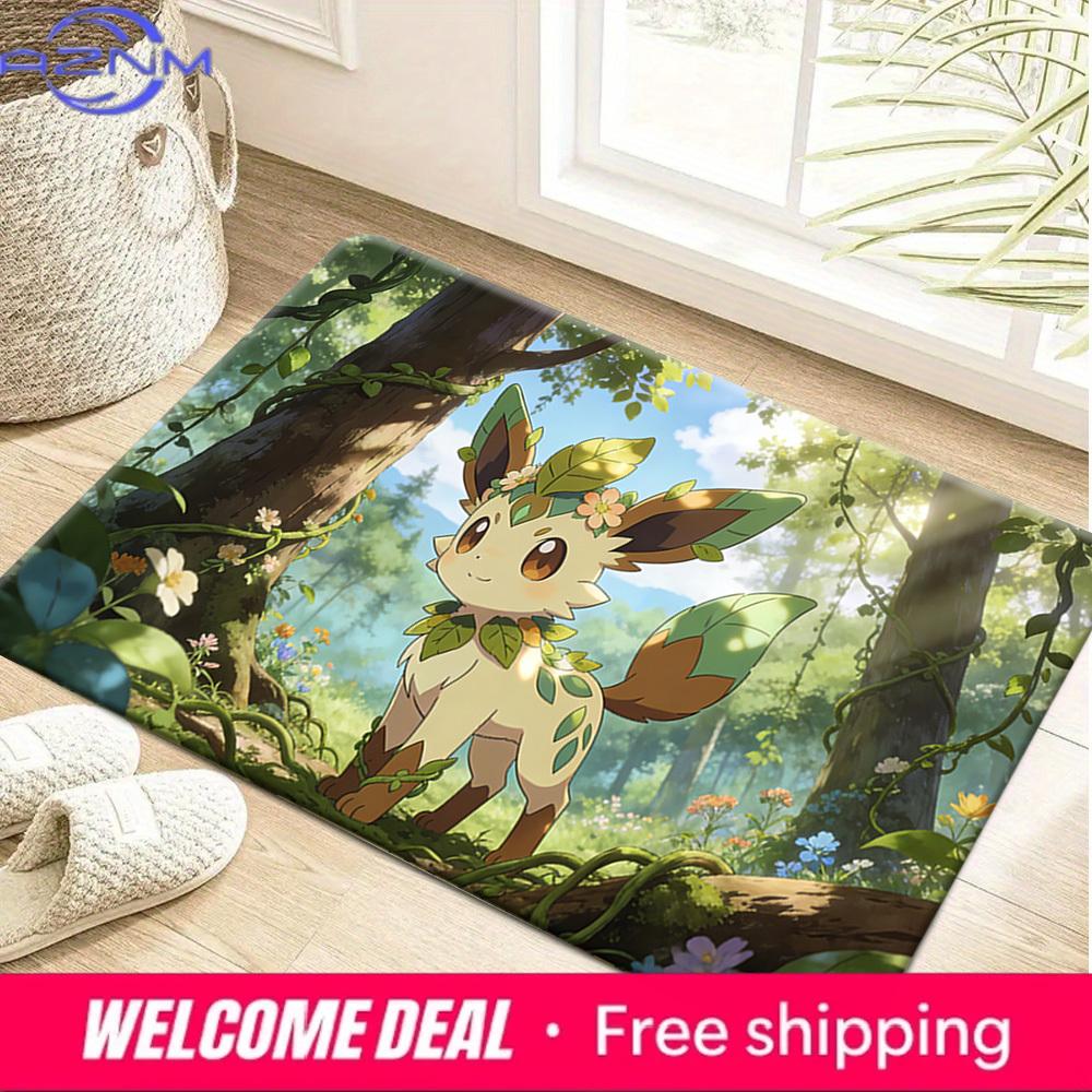 

Cute Leafeon with Floral Accents in Lush Forest Print Non-slip Doormat, Soft Absorbent Floor Rug for Home Decor 40cm x 60cm