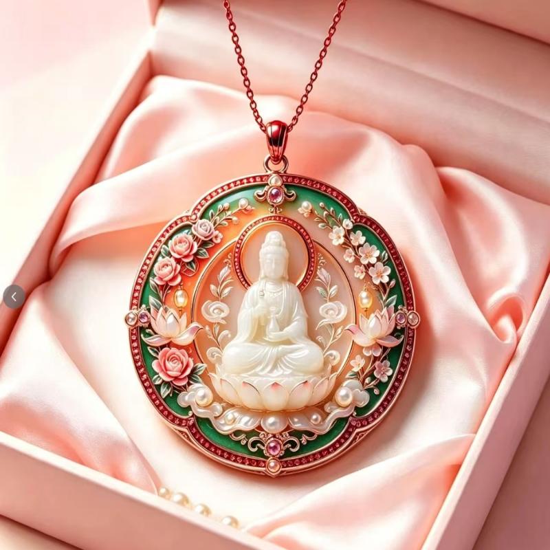 Ethnic Enamel Auspicious Imitation Jade Pendant Necklace Vintage Jewelry For Women Traditional Outfit Accessory Gift