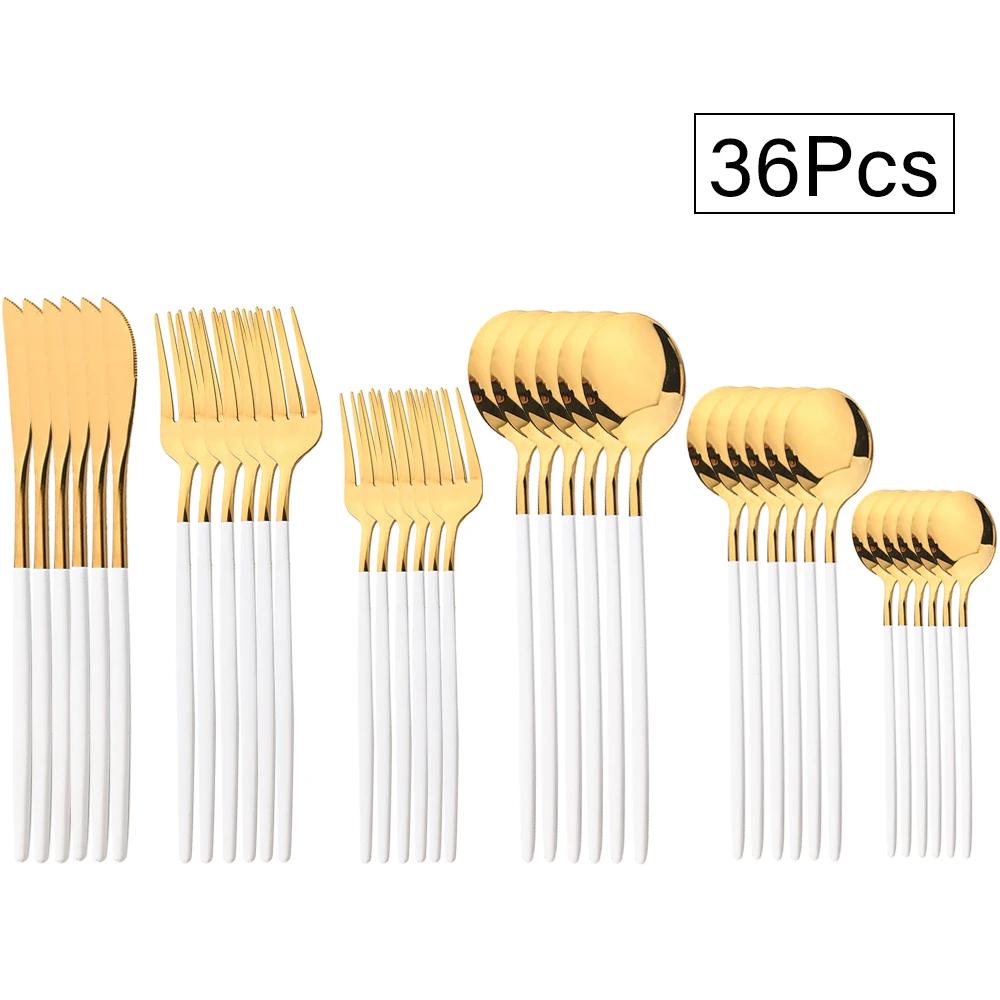 36Pcs Black Cutlery Sets Stainless Steel Knife Fork Spoon Tableware Dessert Mirror Flatware Set Festival Kitchen Dinnerware Gift