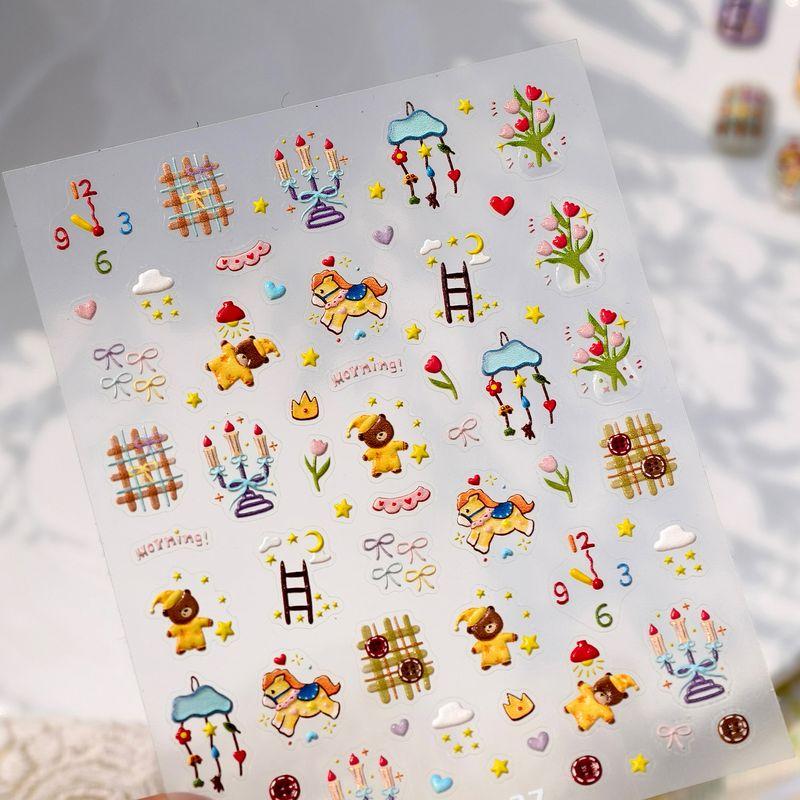 

Season Cartoon Pony Bear Checked Cloth Embossed Nail Sticker Waterproof Nail Sticker Decorative Jewelry M1137 M1137 (three-dimensional relief)
